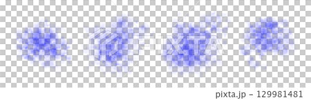 Mini set of small blue smoke clouds isolated on transparent background perfect for design overlays and visual effects use 129981481