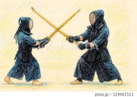 剣道の稽古試合イラスト 129981511