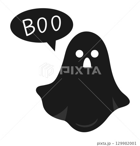 Scary ghost silhouette saying boo. Halloween greetings. Vector illustration 129982001