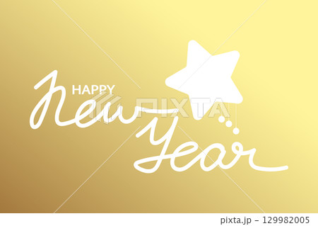 New Year calligraphy with star decorated with Christmas balls. Golden background. Vector illustration New Year calligraphy with star decorated with Christmas balls. Golden background. Vector illustration 129982005