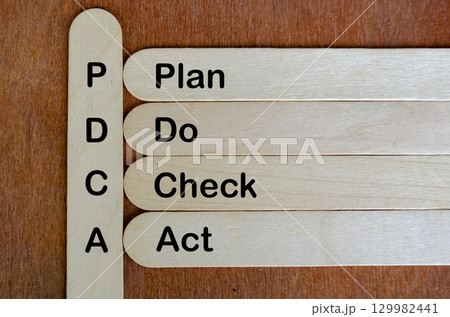 Wooden sticks displaying the PDCA cycle representing continuous improvement, business efficiency, and strategic process 129982441