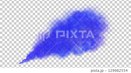 Blue smoke cloud isolated on transparent background for use in design, digital art, advertising, or abstract visual effects 129982554
