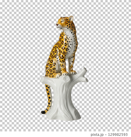 Porcelain leopard figurine sitting on a tree a vintage wildlife home decor statuette 129982593