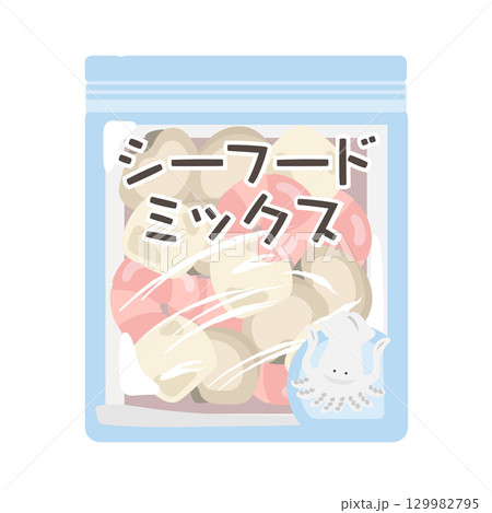 袋に入った冷凍シーフードミックス　イラスト 129982795