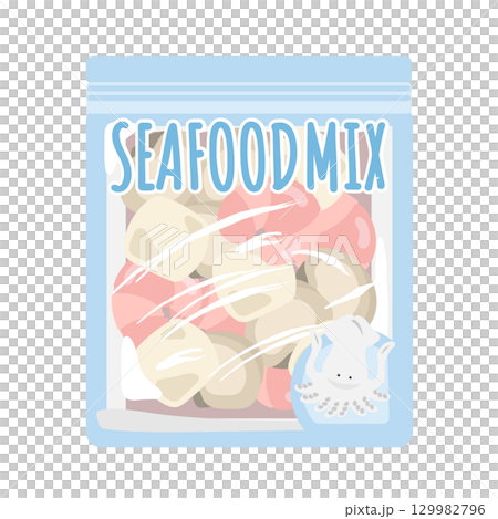 袋に入った冷凍シーフードミックス　イラスト 129982796