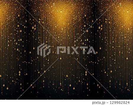 Golden Rain Drops Effect with Droplets on a Dark Background, seamless pattern for Luxury Designs 129982824