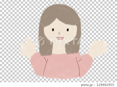 A woman waving a hand 129982955