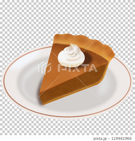 Pumpkin pie topped with cream 129982960