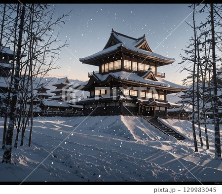 冬の荘厳な和風の建築物 冬の荘厳な和風の建築物 129983045
