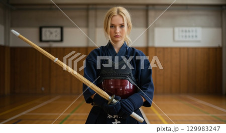 金髪女子の剣道選手 金髪女子の剣道選手 129983247