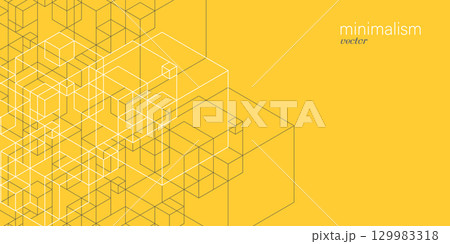 Background from cubes and lines. Linear geometric drawing.Abstraction,Vector illustration. 129983318