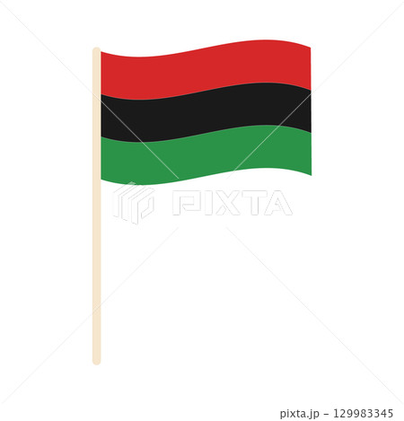 Tricolor African Flag on wooden stick Red Black and Green Horizontal Stripes Sticker Icon Pictogram 129983345
