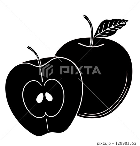 Unique Style Black Line Apple Vector Illustration on White Background Unique Style Black Line Apple Vector Illustration on White Background 129983352