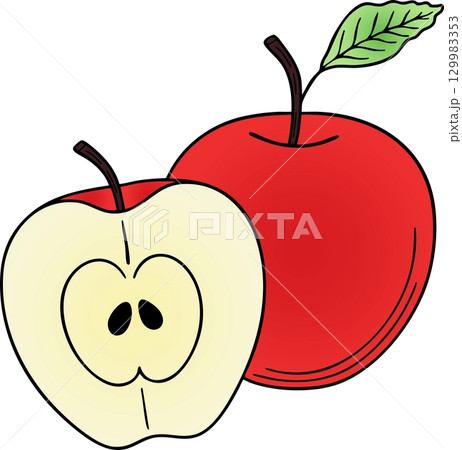 Realistic Colorful Apple Vector Illustration (Style 2) on White Background 129983353