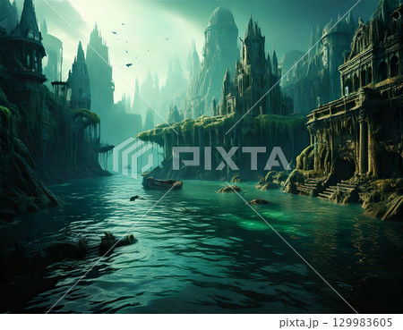 水没した古代都市遺跡 129983605