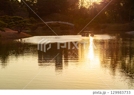 特別名所　栗林公園の朝焼け 129983733