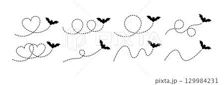 ハロウィンのイラスト素材：飛ぶコウモリのカットイラストセット 129984231