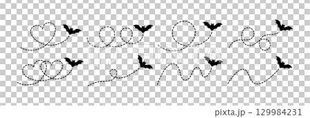 ハロウィンのイラスト素材：飛ぶコウモリのカットイラストセット 129984231