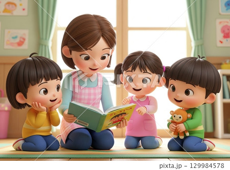 幼稚園児の楽しい読み聞かせの時間 129984578