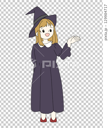 萬聖節 | 女巫女孩（引導姿勢）/透明背景PNG 129984717