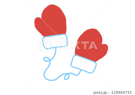 クリスマスや冬デザインに使える赤い手袋のイラスト 129984733