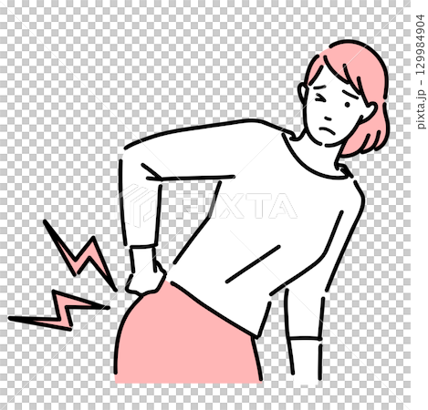 腰痛で腰を押さえている若い女性 129984904
