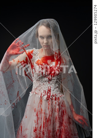 Beauty in Darkness with a Lingerie-Clad Bride and Katana Beauty in Darkness with a Lingerie-Clad Bride and Katana 129985274