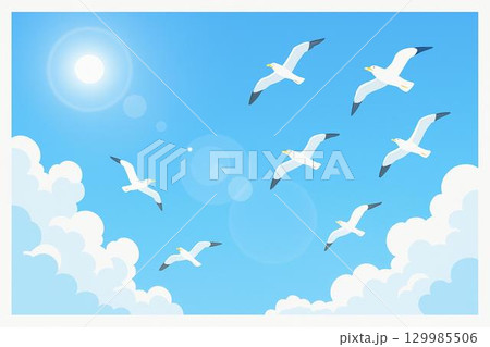 青空　カモメ　太陽　雲 129985506