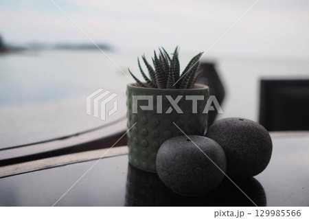 海の見えるテラスのテーブル装飾 129985566