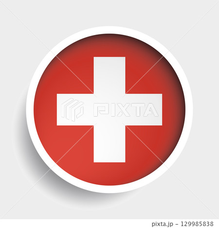 Flag of Switzerland, round icon with shadow, national symbol 129985838