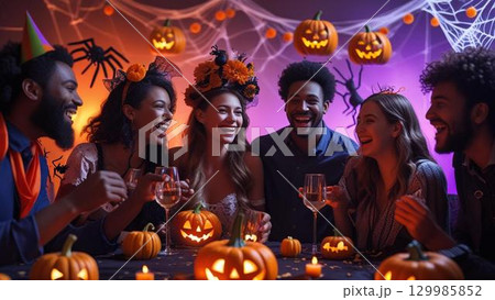 ハロウィンパーティーをする若者 ハロウィンパーティーをする若者 129985852