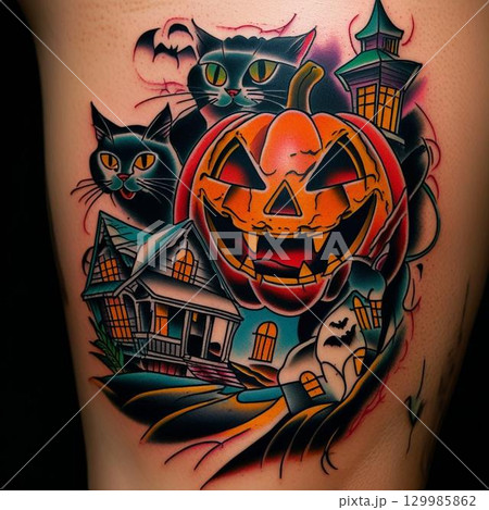 ハロウィンのタトゥー ハロウィンのタトゥー 129985862