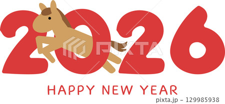 2026午年年賀状素材 2026午年年賀状素材 129985938