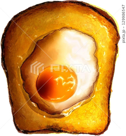 目玉焼きトーストのイラスト　朝食　ベーコンエッグ 129986547