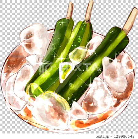 冷やしきゅうりのイラスト　夏祭り　屋台グルメ 129986548