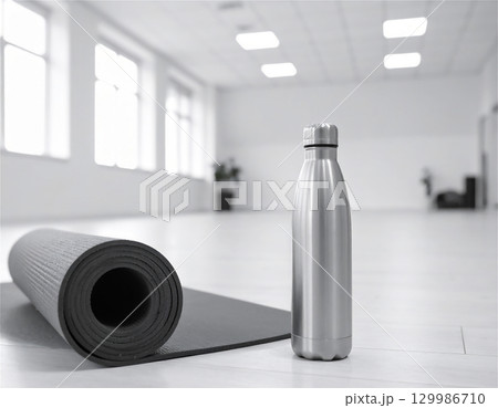 ヨガマットと水筒 129986710