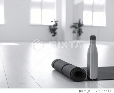 ヨガマットと水筒 129986711