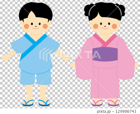 穿著浴衣的孩子 129986741