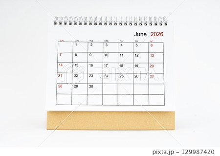 June 2026 desktop calendar isolated on white background, Planing or appointment concept. 129987420