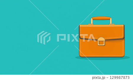 Minimalist orange briefcase on turquoise background with empty space. Business, corporate governance, law, finance concepts 129987873