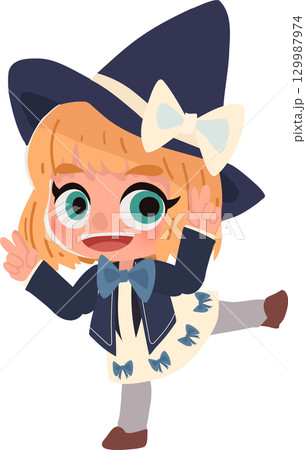 kawaii halloween cartoon witch girl smiling in costume with bow trick or treat kawaii halloween cartoon witch girl smiling in costume with bow trick or treat 129987974