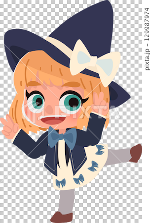 kawaii halloween cartoon witch girl smiling in costume with bow trick or treat kawaii halloween cartoon witch girl smiling in costume with bow trick or treat 129987974