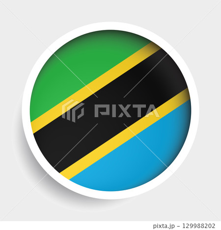 Flag of Tanzania, round icon with shadow, national symbol 129988202