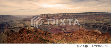Sunset Hazy Sky Day At The Grand Canyon Arizona 129988260