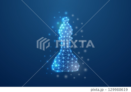 Shiny digital chess bishop piece in polygonal glowing network style on dark background symbolizing tactics and logic Shiny digital chess bishop piece in polygonal glowing network style on dark background symbolizing tactics and logic 129988619