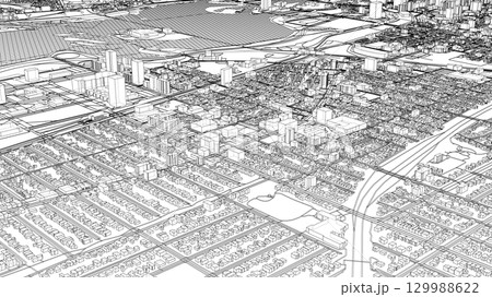Intricate Cityscape Wireframe Intricate Cityscape Wireframe 129988622