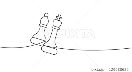 minimalist outline of a chess bishop and king together on a line, simple abstract black line art of unity minimalist outline of a chess bishop and king together on a line, simple abstract black line art of unity 129988623