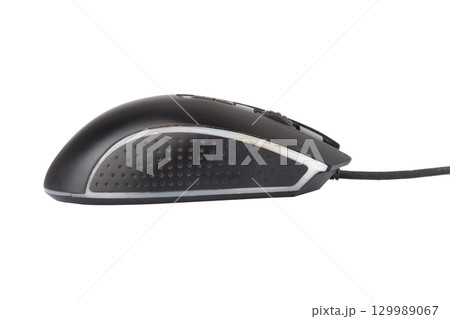 Black macro computer mouse on white background Black macro computer mouse on white background 129989067