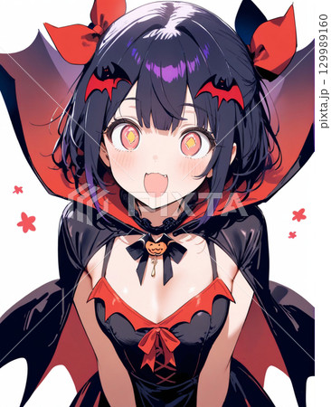 ハロウィンで吸血鬼の仮装をする女の子のイラスト 129989160