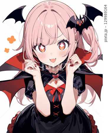 ハロウィンで吸血鬼の仮装をする女の子のイラスト 129989164